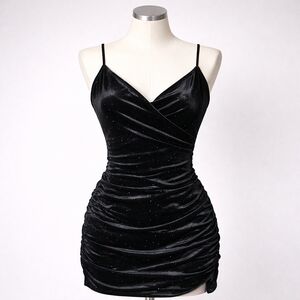 Y2K Black Velvet Rhinestone Slip Dress Party Club Size M